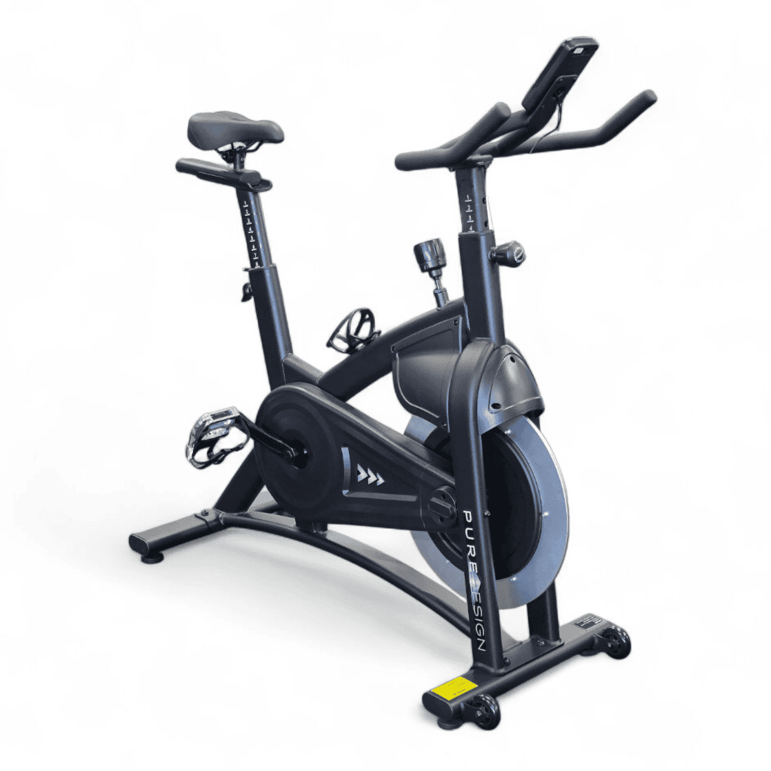 Modern black indoor spin bike with digital monito