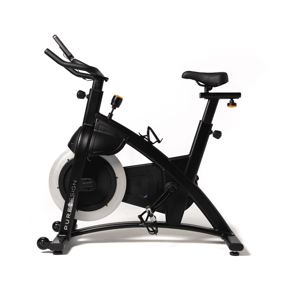 Black indoor exercise bike with adjustable seat and handlebars